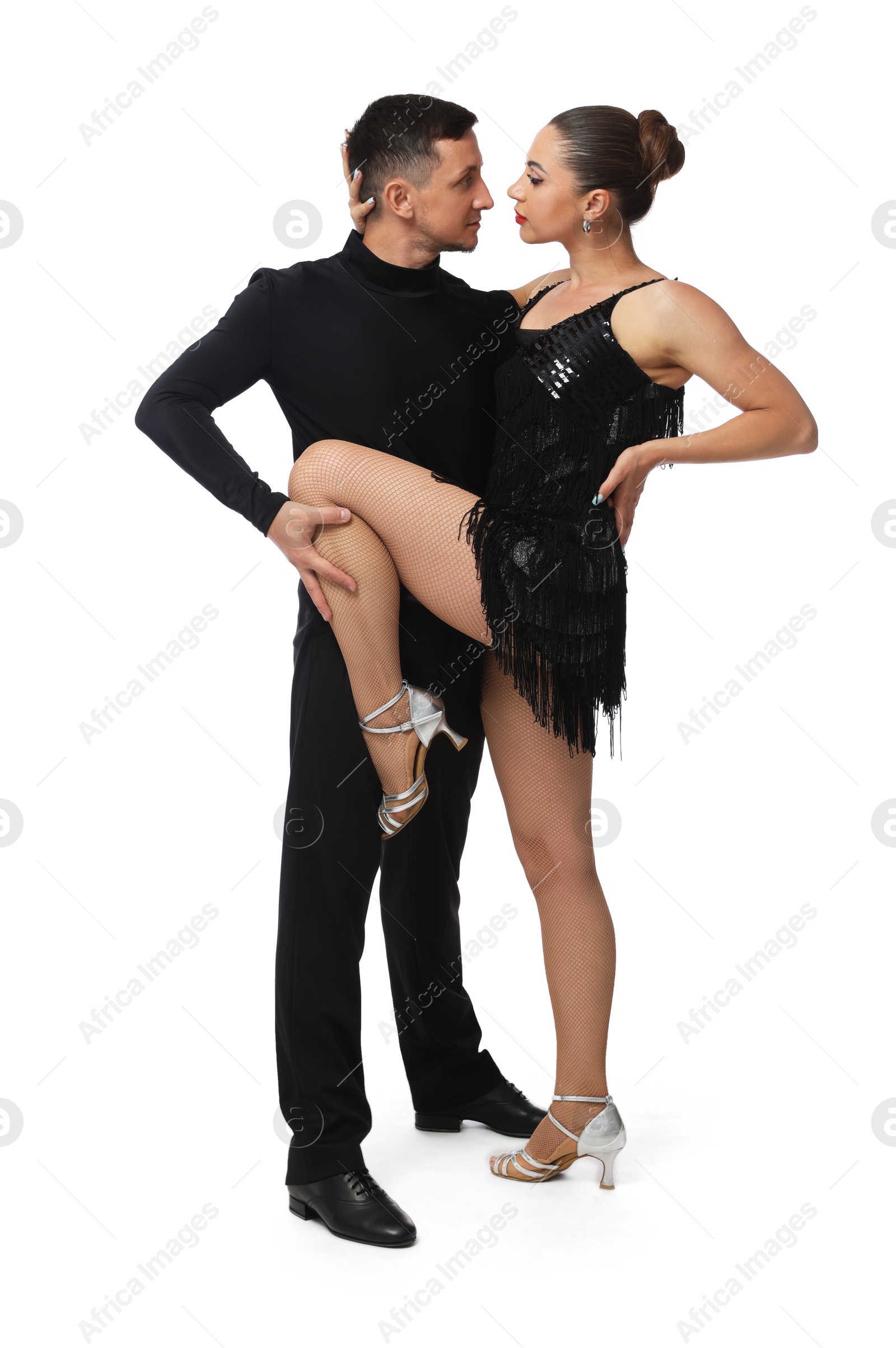 Couple of professional dancers on white background Photo of Couple of professional dancers on white background