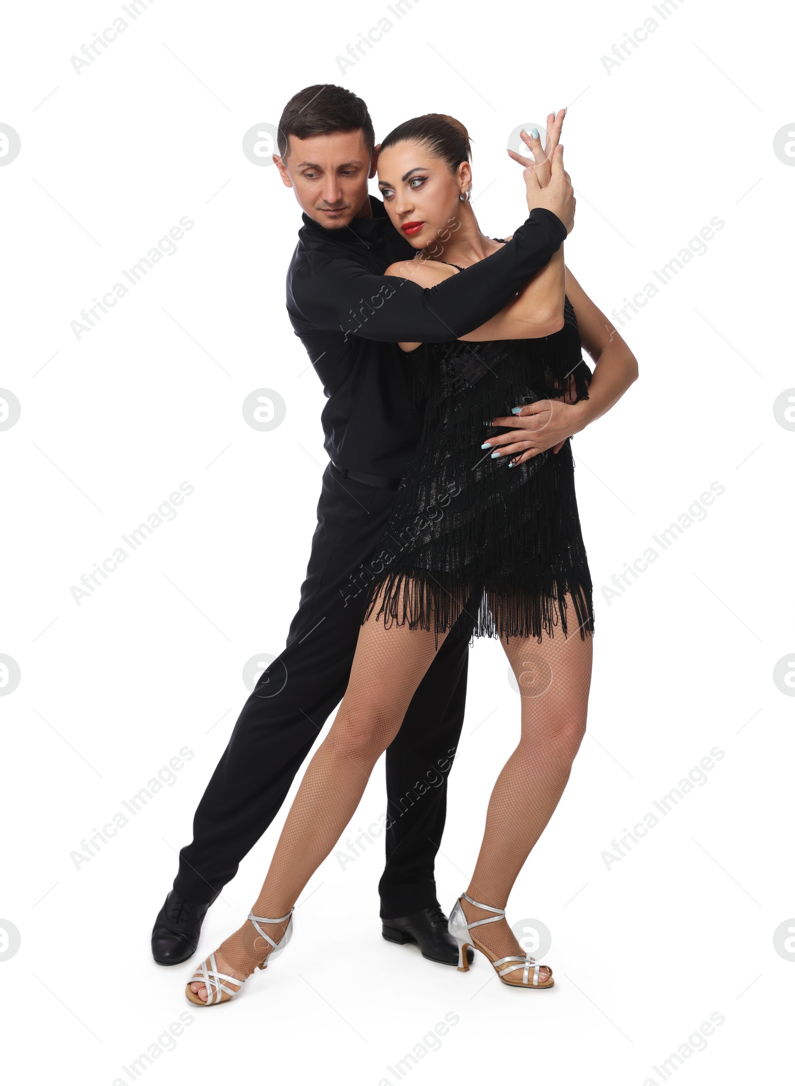 Couple of professional dancers on white background Photo of Couple of professional dancers on white background
