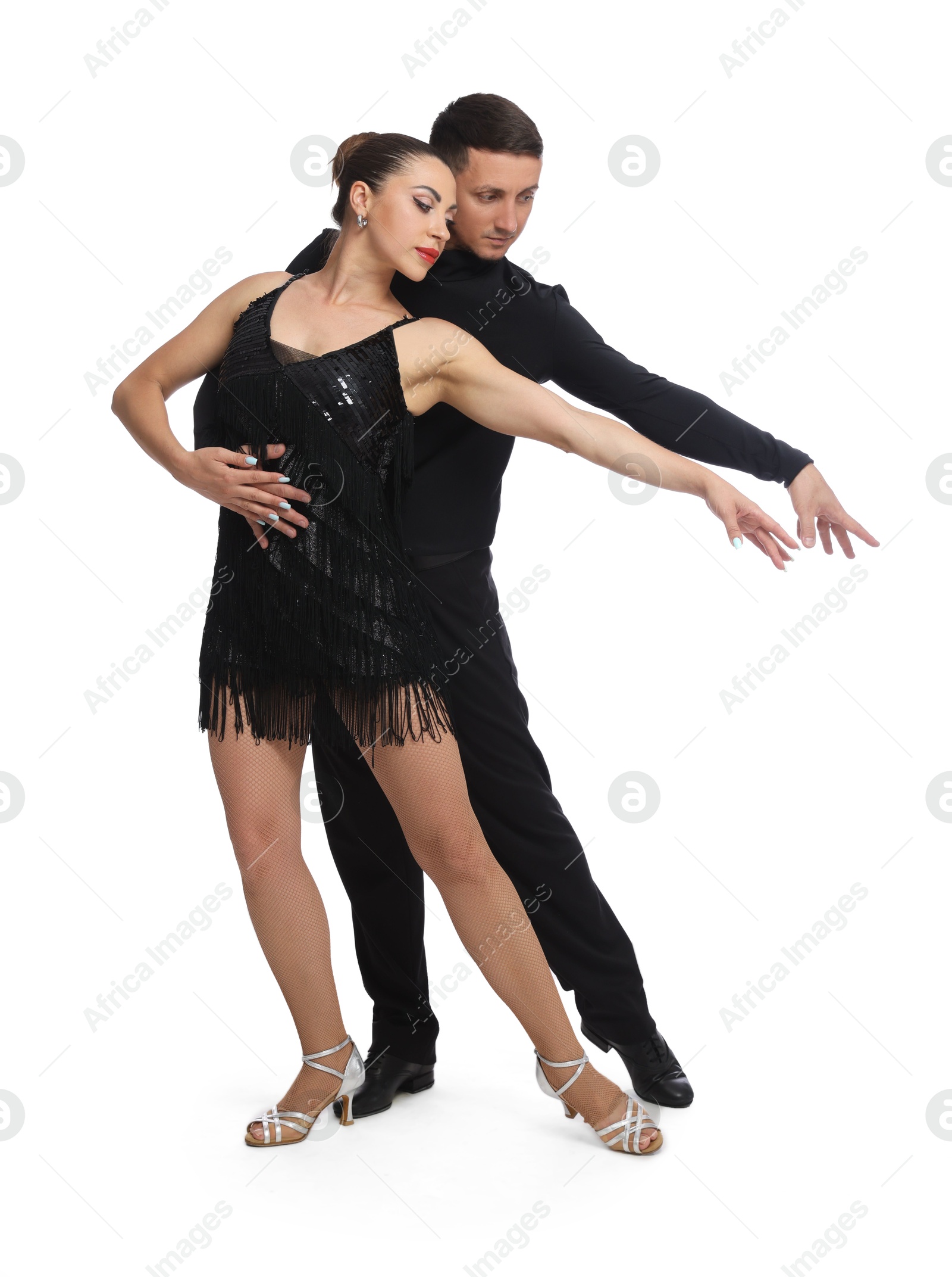 Couple of professional dancers on white background Photo of Couple of professional dancers on white background