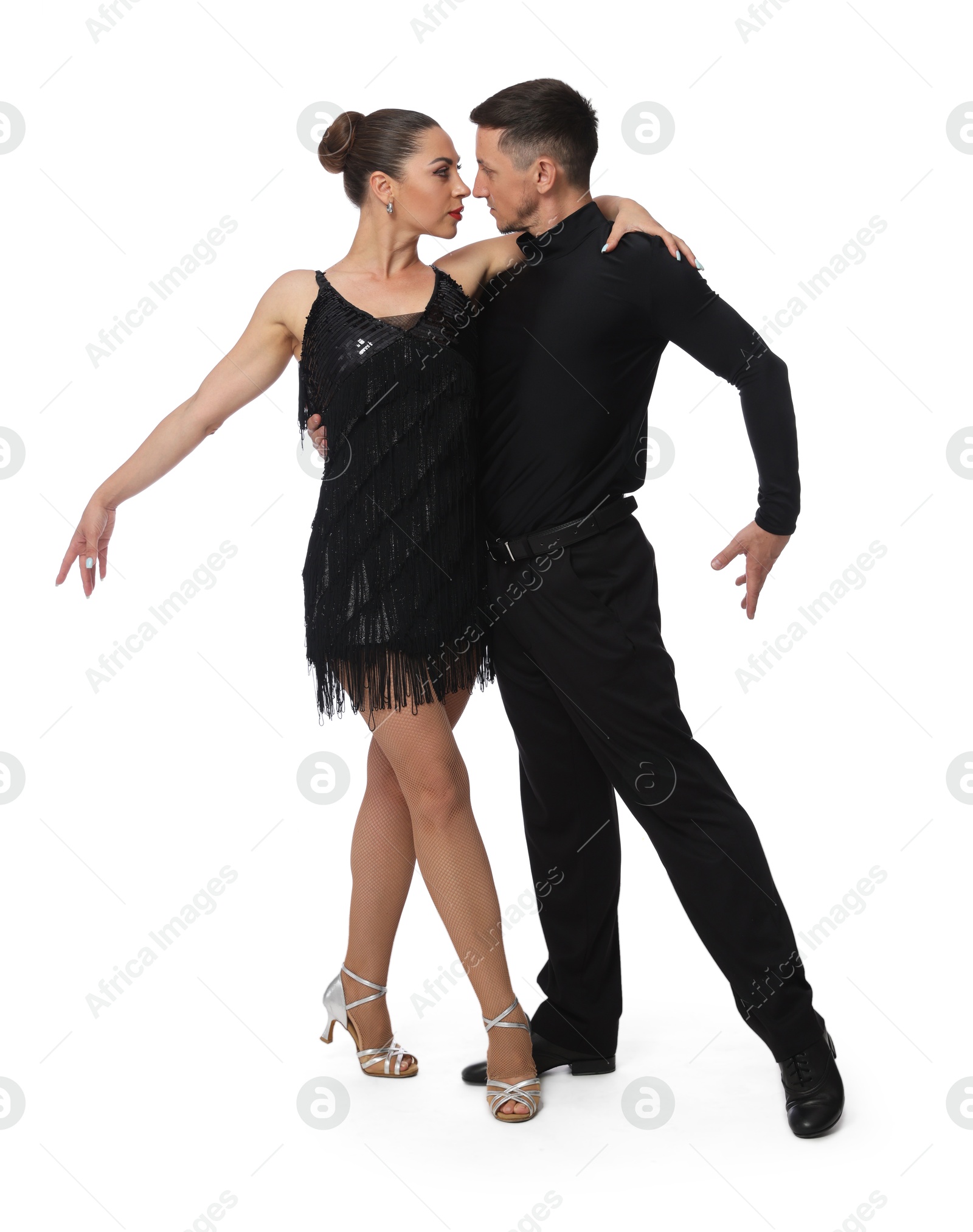 Couple of professional dancers on white background Photo of Couple of professional dancers on white background