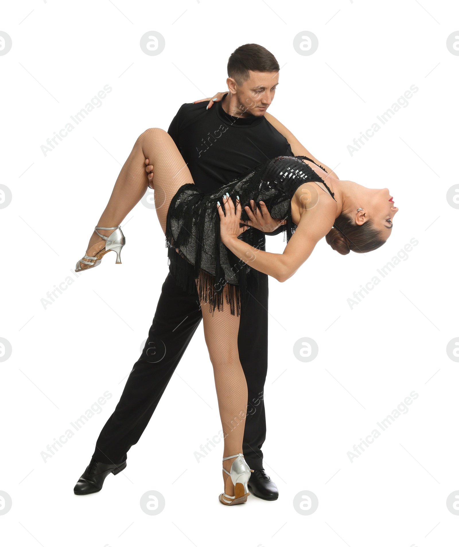 Couple of professional dancers on white background Photo of Couple of professional dancers on white background