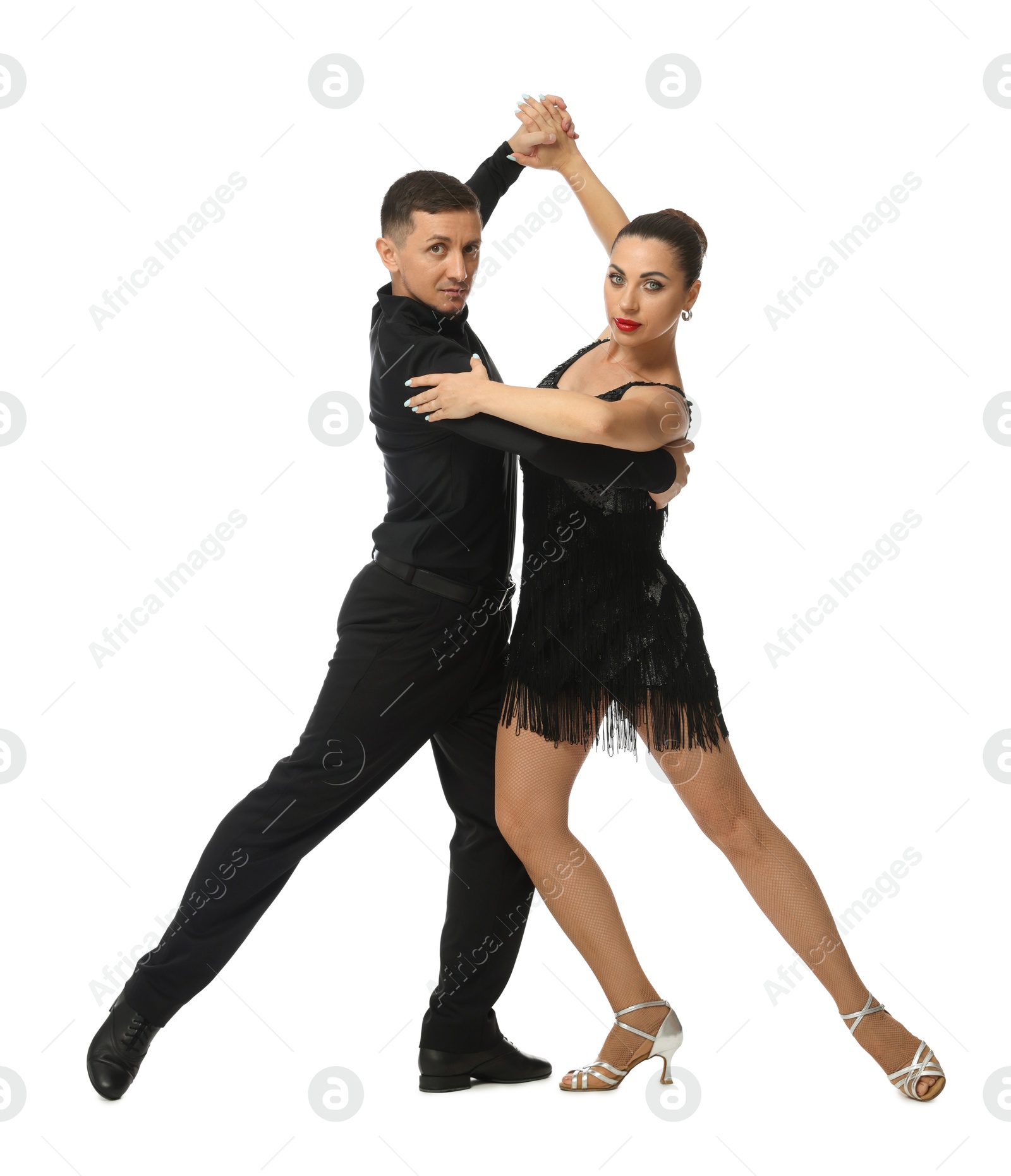 Couple of professional dancers on white background Photo of Couple of professional dancers on white background