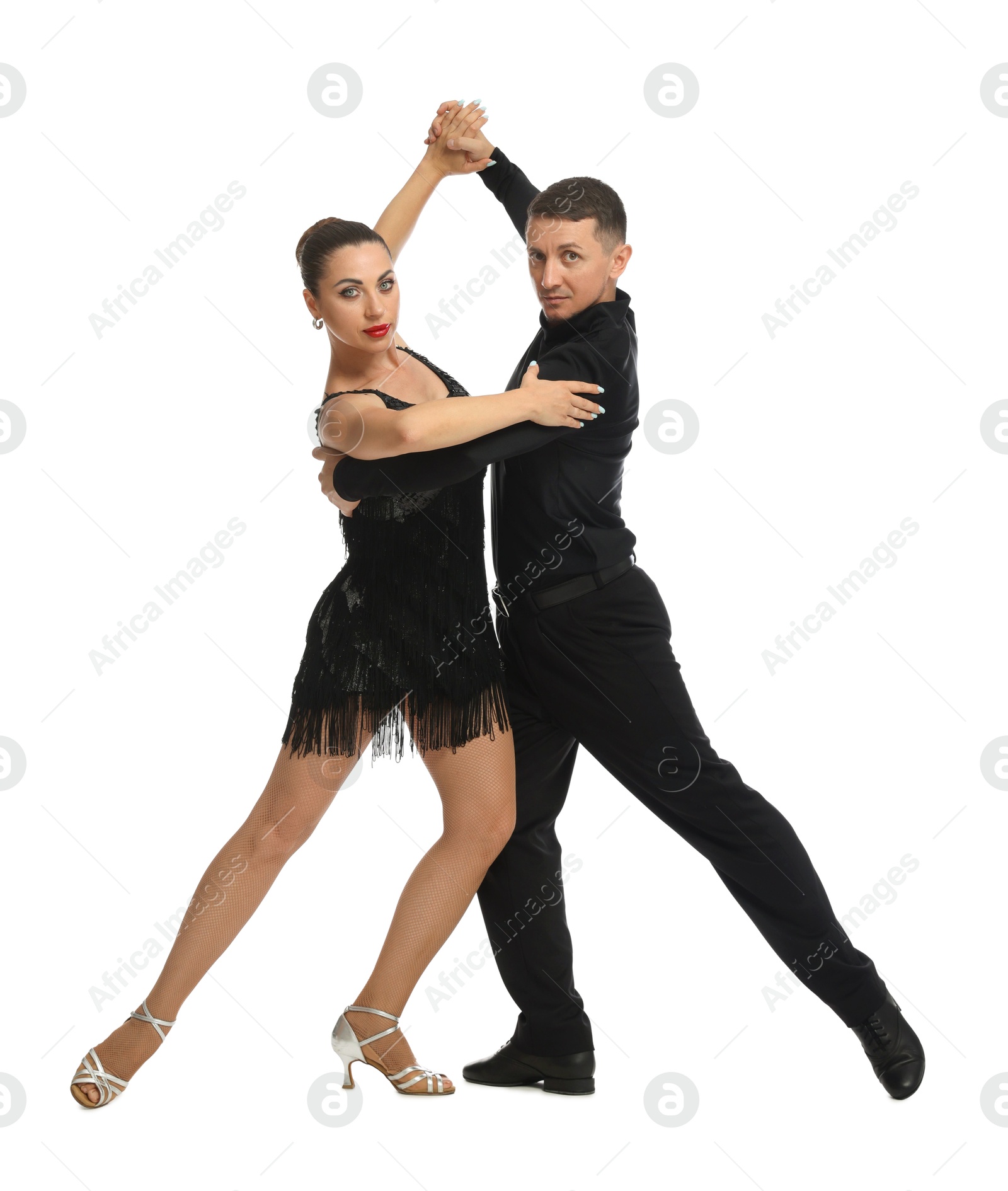 Couple of professional dancers on white background Photo of Couple of professional dancers on white background