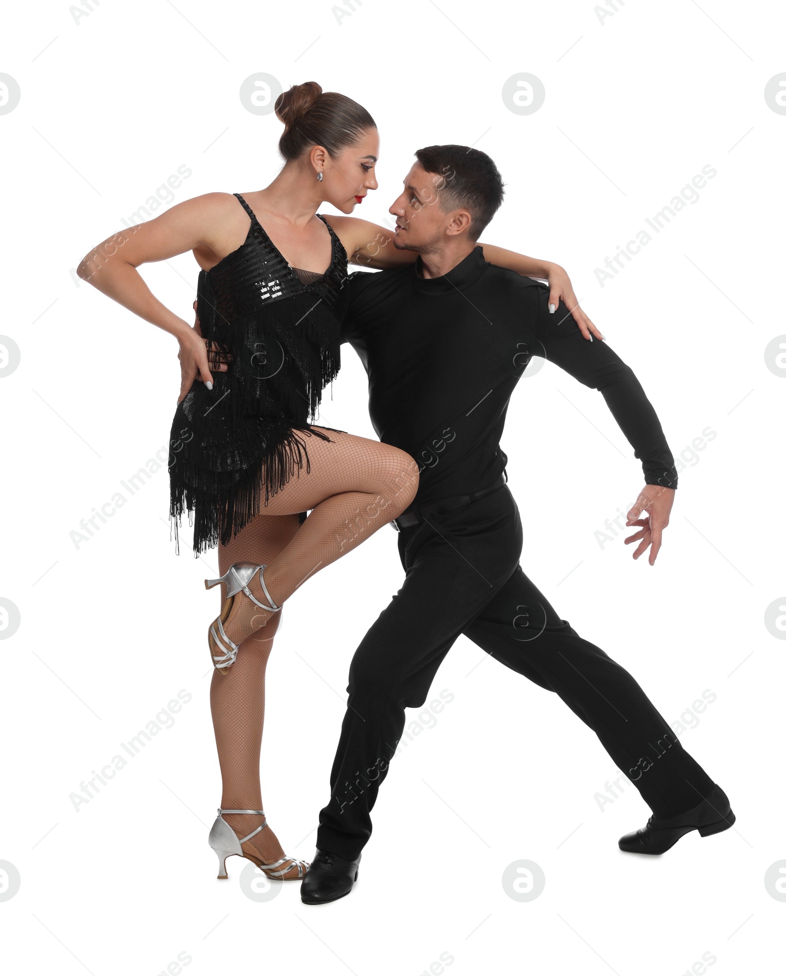 Couple of professional dancers on white background Photo of Couple of professional dancers on white background