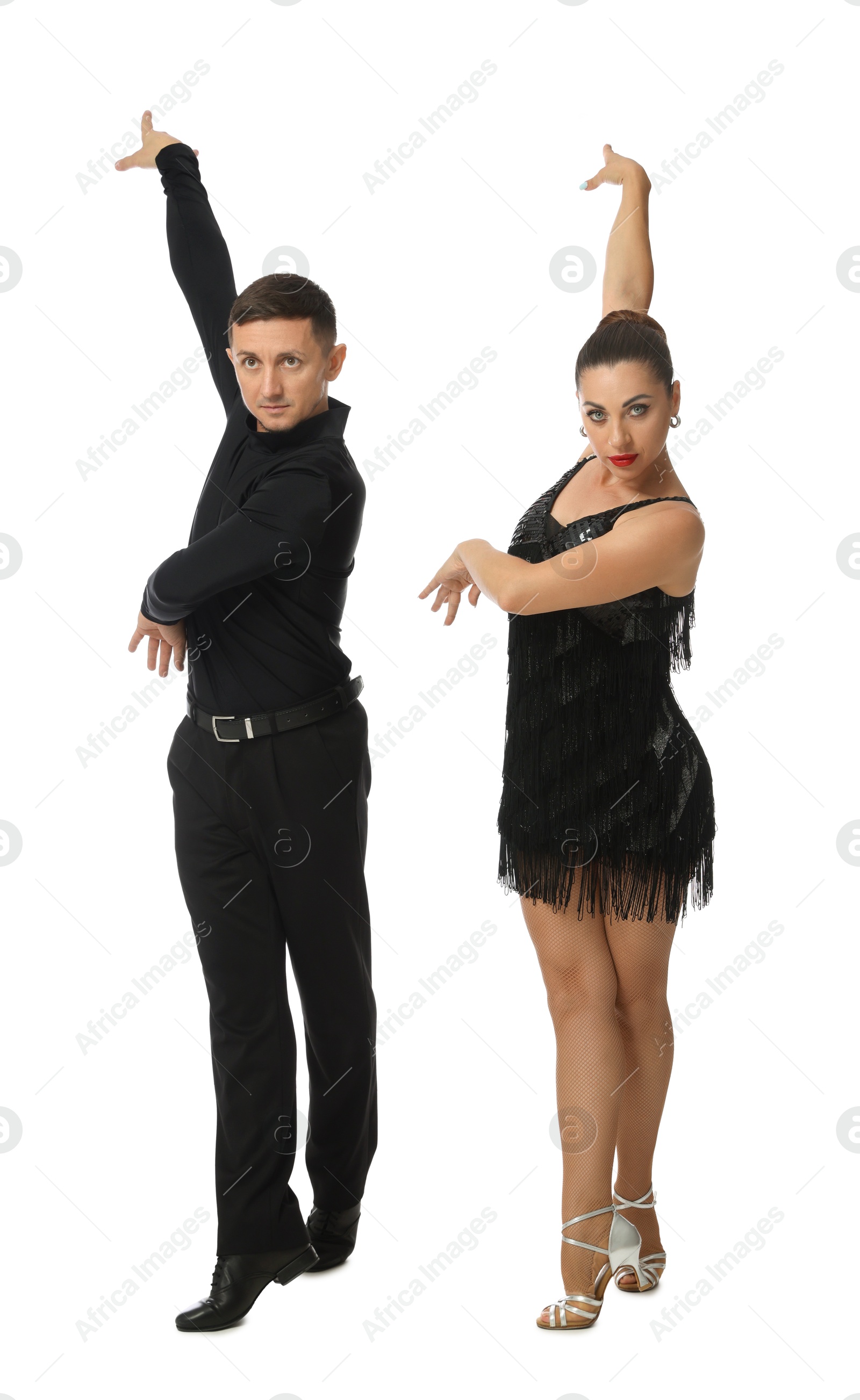Couple of professional dancers on white background Photo of Couple of professional dancers on white background