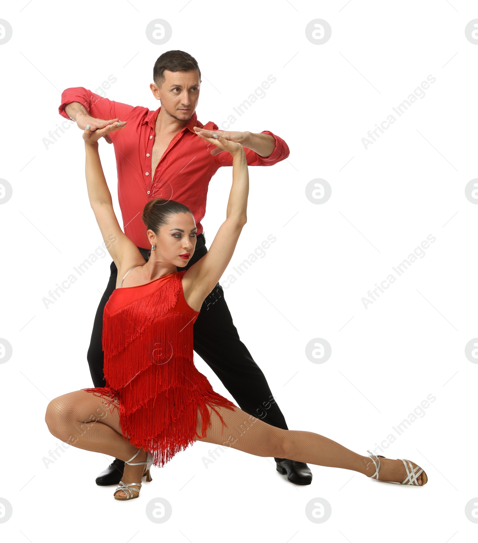 Couple of professional dancers on white background Photo of Couple of professional dancers on white background