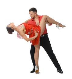 Photo of Couple of professional dancers on white background
