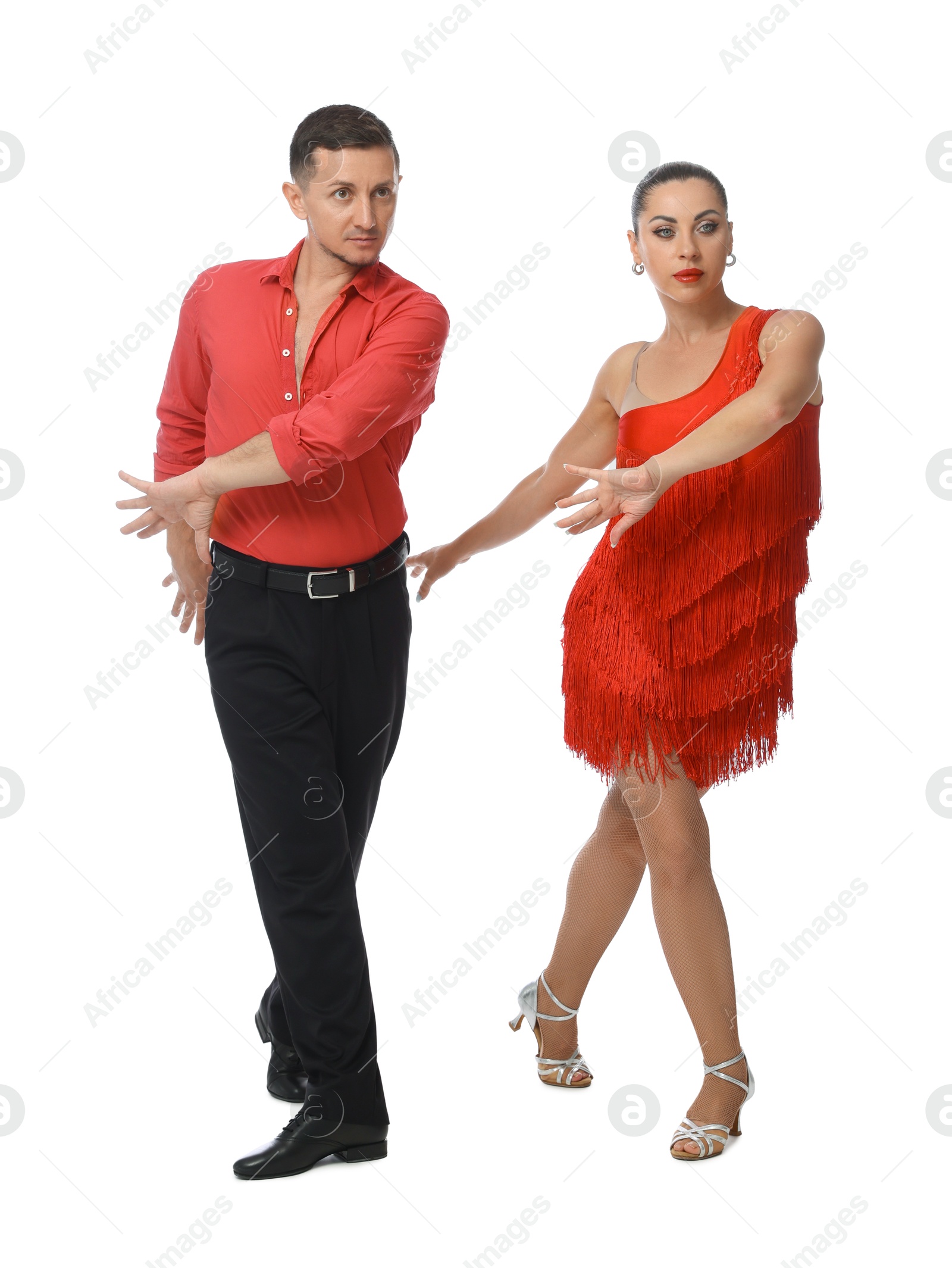Couple of professional dancers on white background Photo of Couple of professional dancers on white background