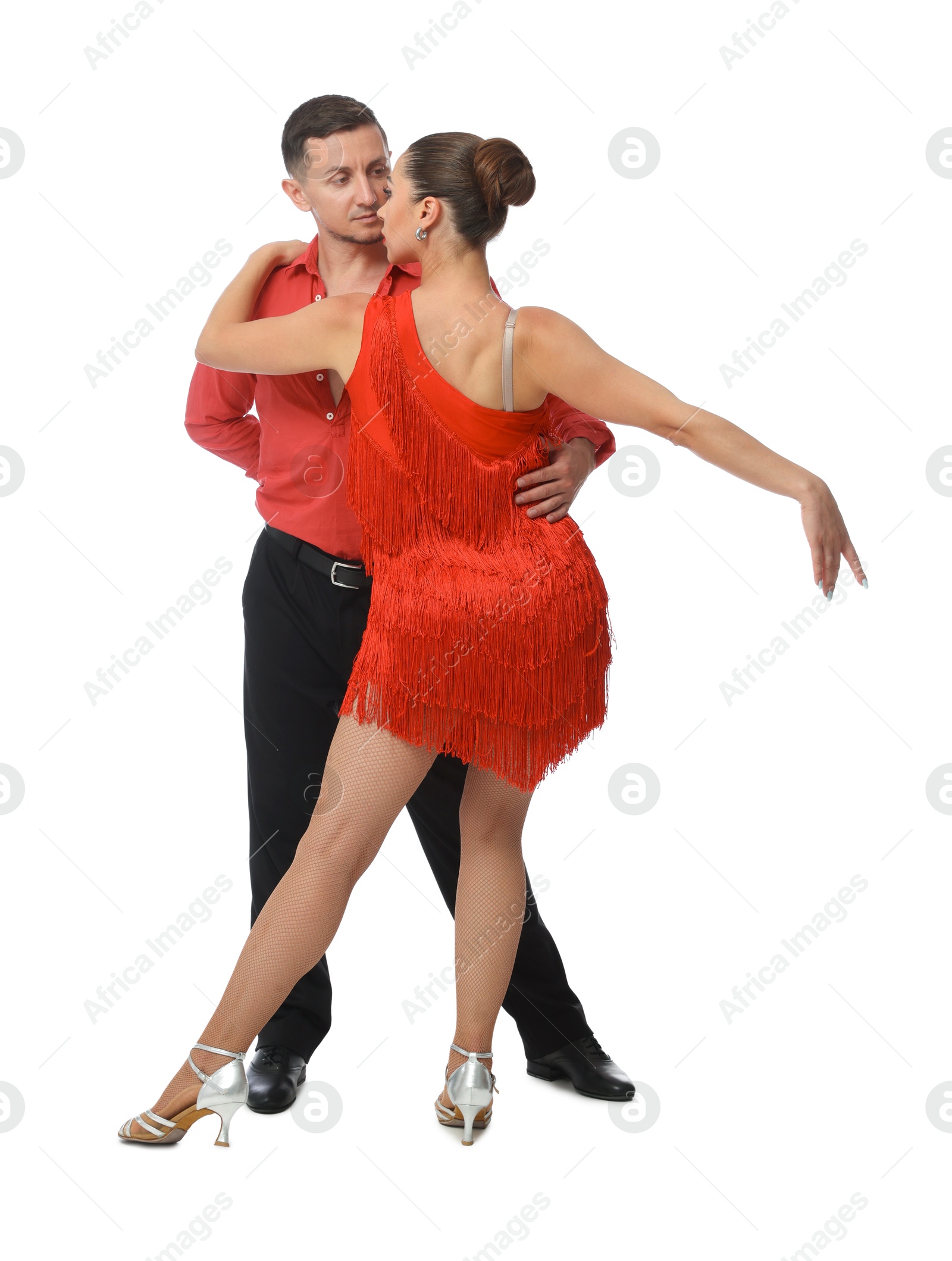 Couple of professional dancers on white background Photo of Couple of professional dancers on white background