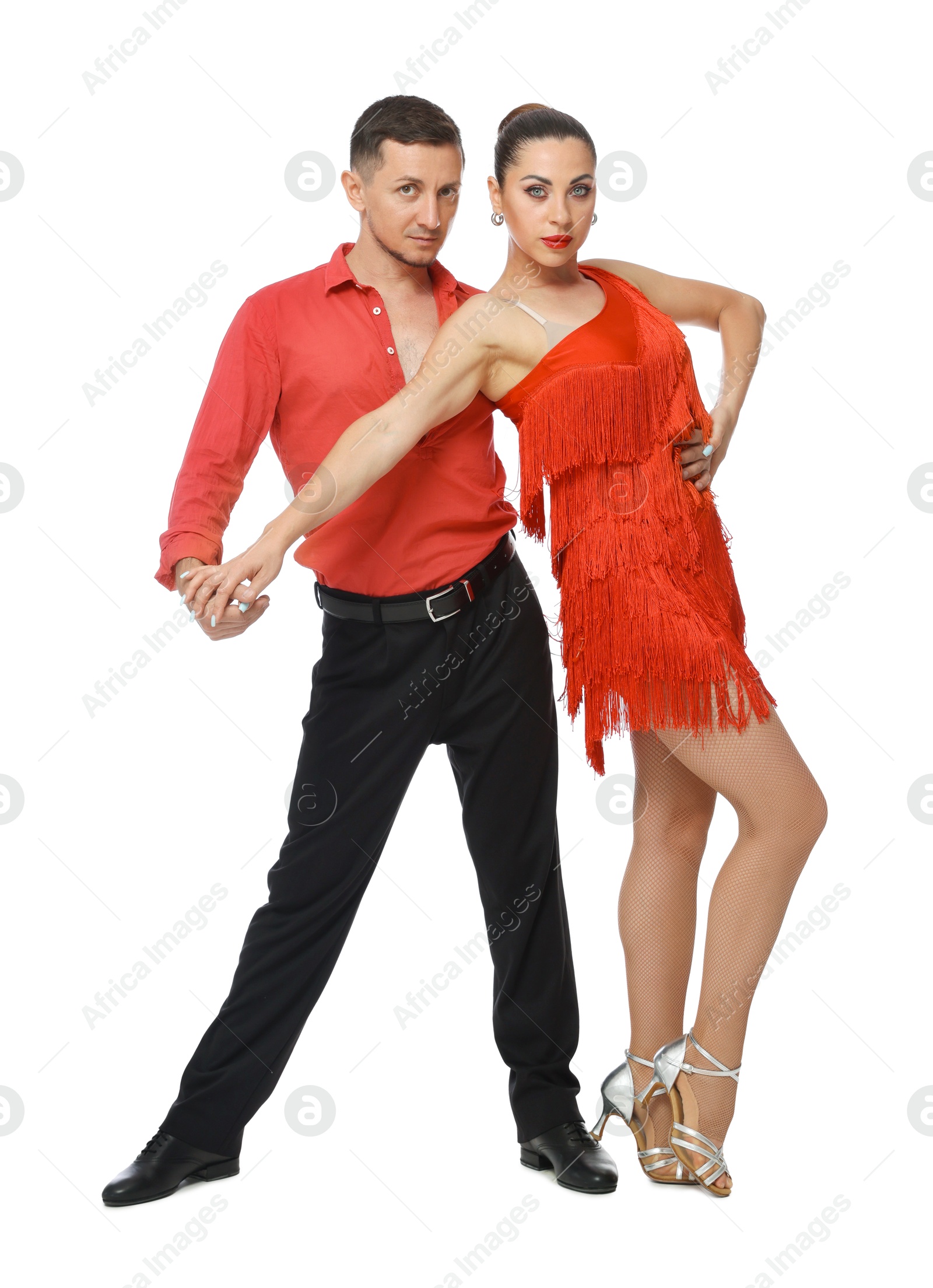 Couple of professional dancers on white background Photo of Couple of professional dancers on white background