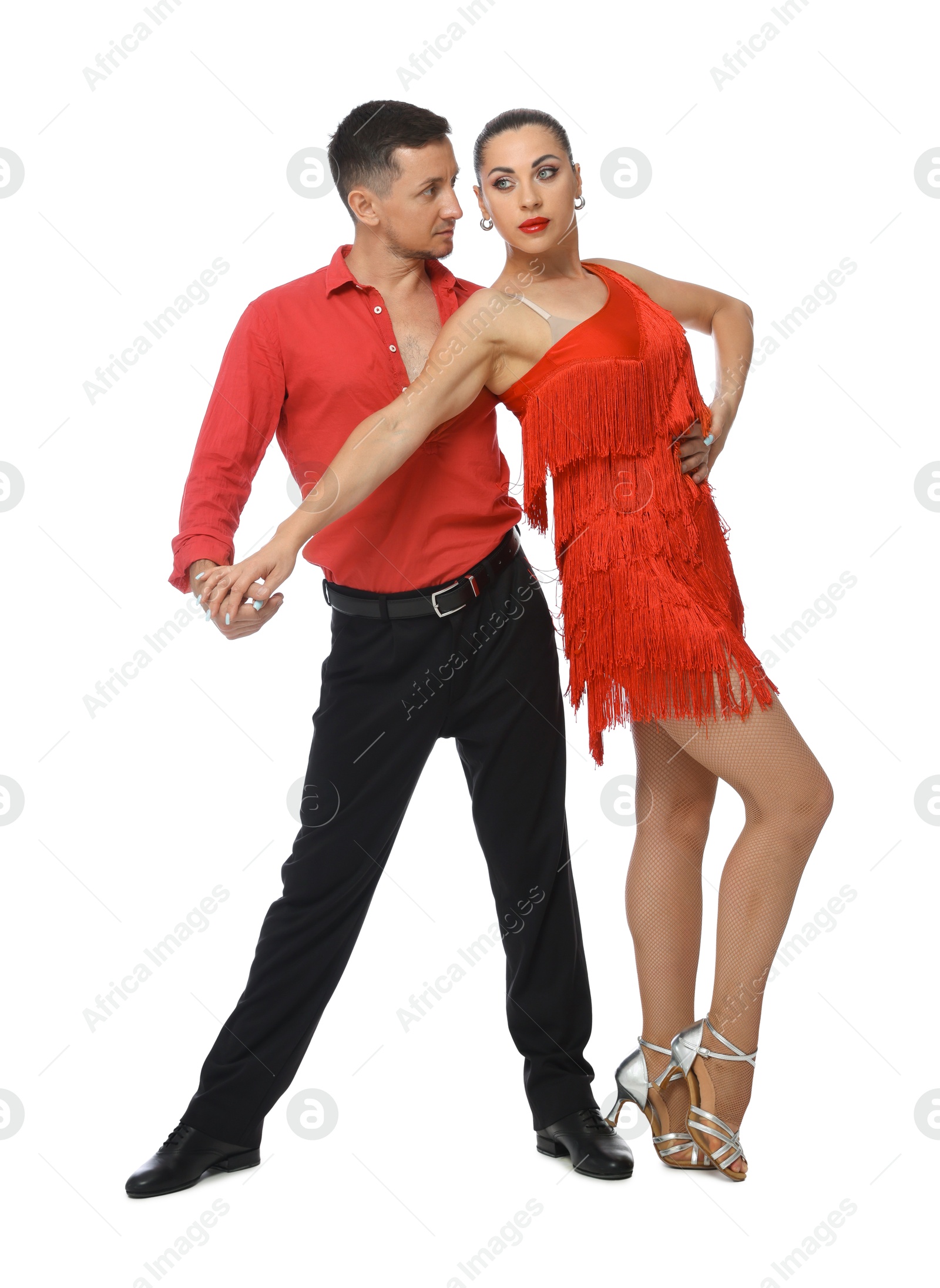 Couple of professional dancers on white background Photo of Couple of professional dancers on white background
