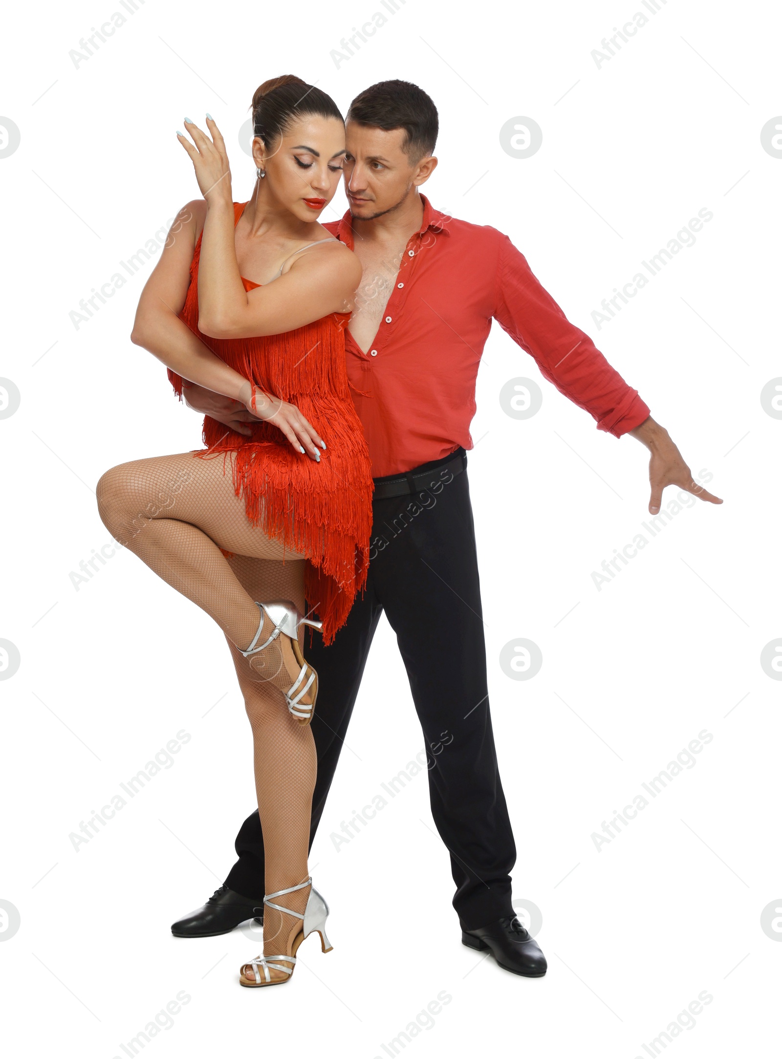 Couple of professional dancers on white background Photo of Couple of professional dancers on white background