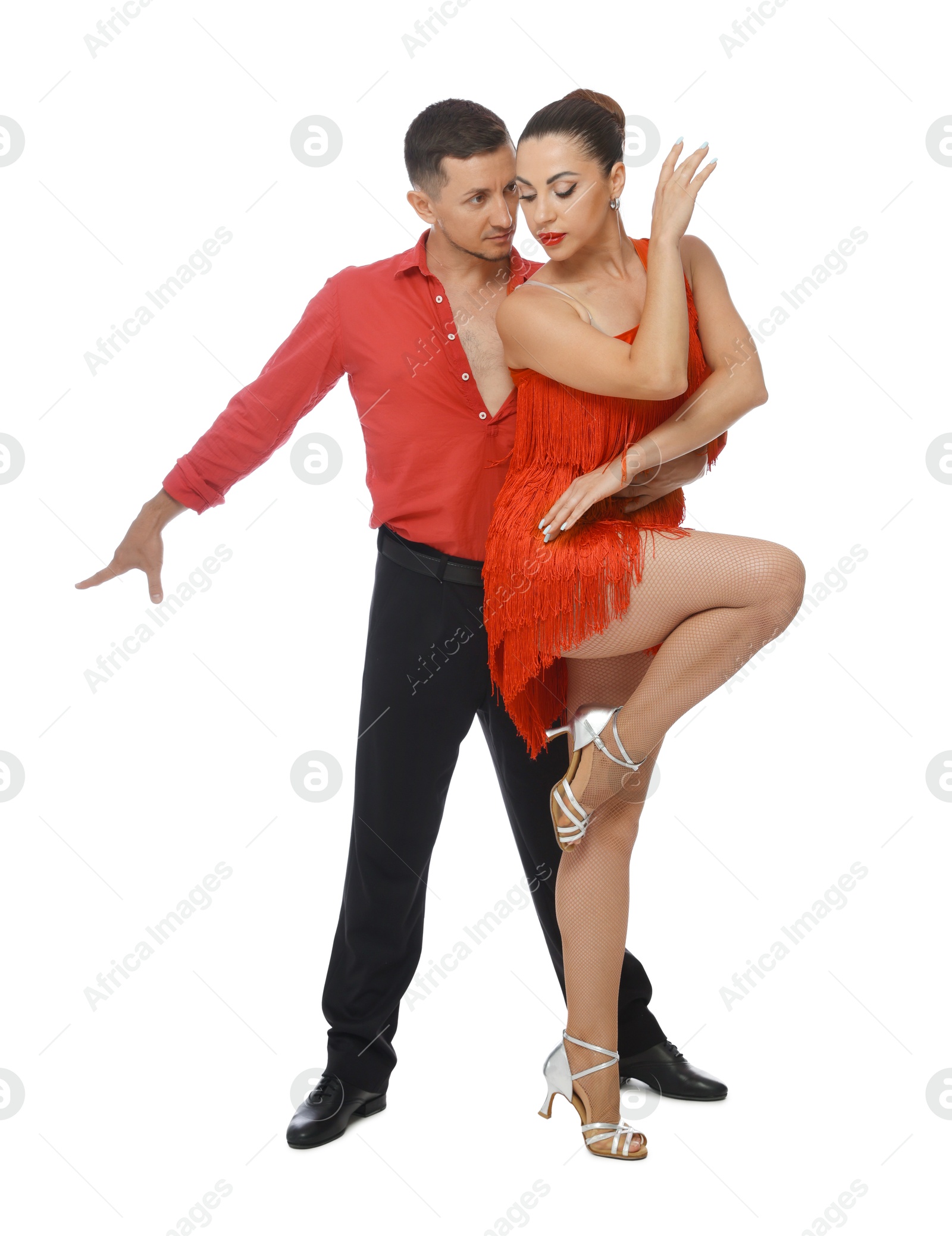 Couple of professional dancers on white background Photo of Couple of professional dancers on white background