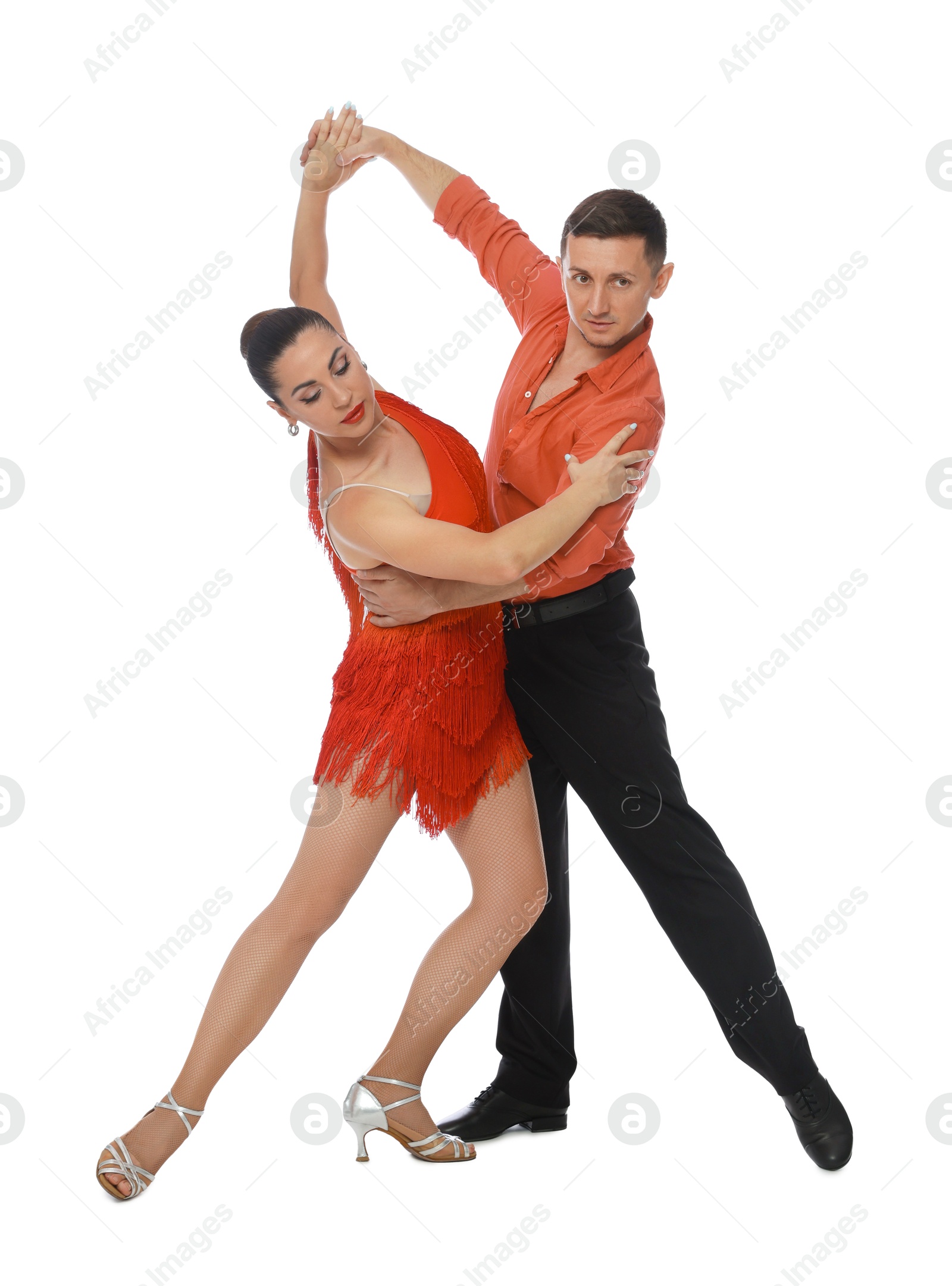 Couple of professional dancers on white background Photo of Couple of professional dancers on white background