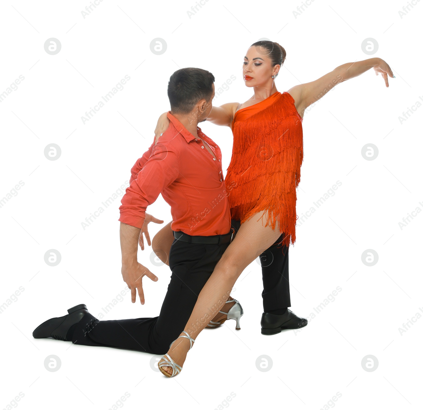 Couple of professional dancers on white background Photo of Couple of professional dancers on white background