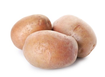 Photo of Many fresh ripe potatoes isolated on white