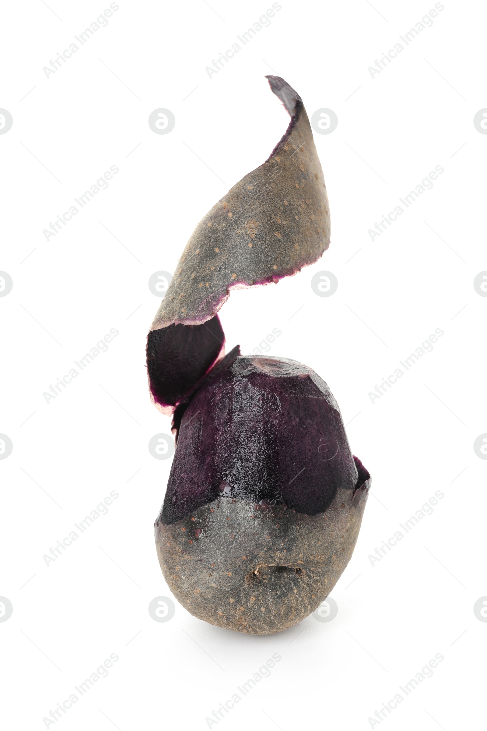 Photo of Raw purple potato with peel isolated on white