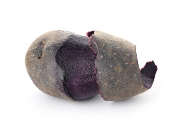 Photo of Raw purple potato with peel isolated on white