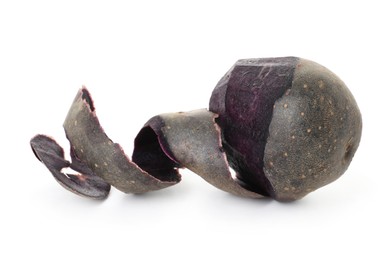 Photo of Raw purple potato with peel isolated on white