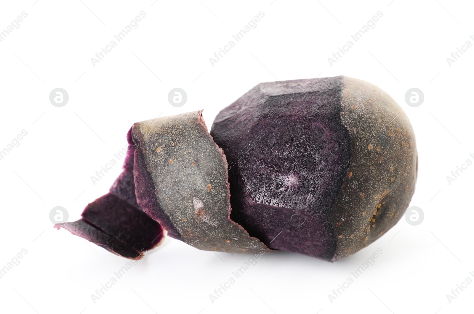 Photo of Raw purple potato with peel isolated on white