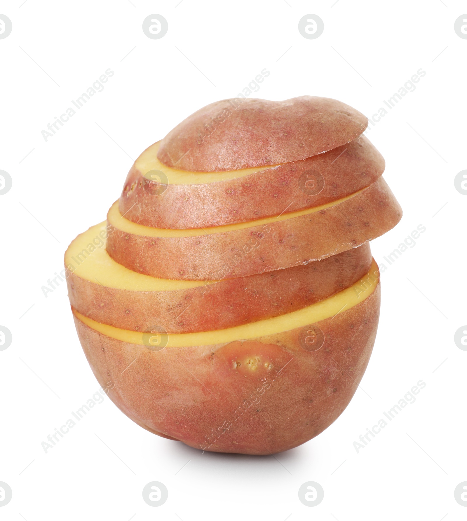Photo of Cut fresh raw potato isolated on white