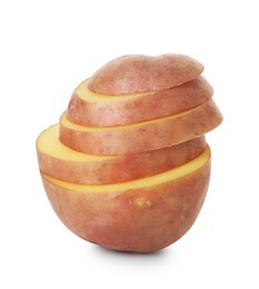 Photo of Cut fresh raw potato isolated on white