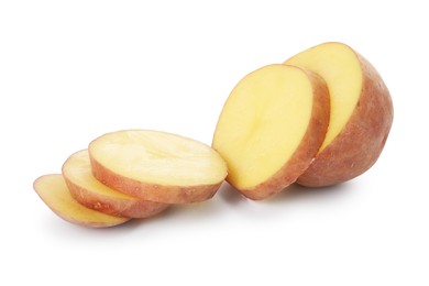 Photo of Cut fresh raw potato isolated on white
