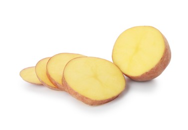 Photo of Cut fresh raw potato isolated on white