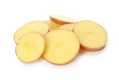 Photo of Pieces of fresh potatoes isolated on white