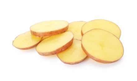 Photo of Pieces of fresh potatoes isolated on white