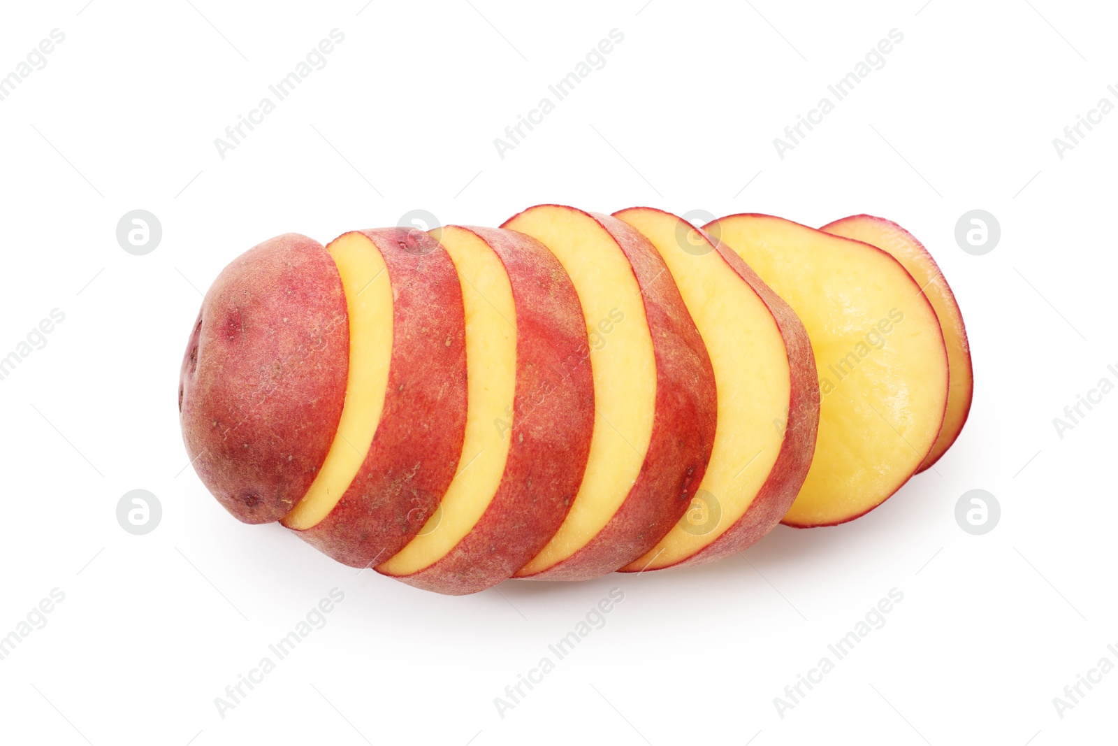 Cut fresh red potato isolated on white, top view Photo of Cut fresh red potato isolated on white, top view