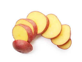 Photo of Cut fresh red potato isolated on white, top view