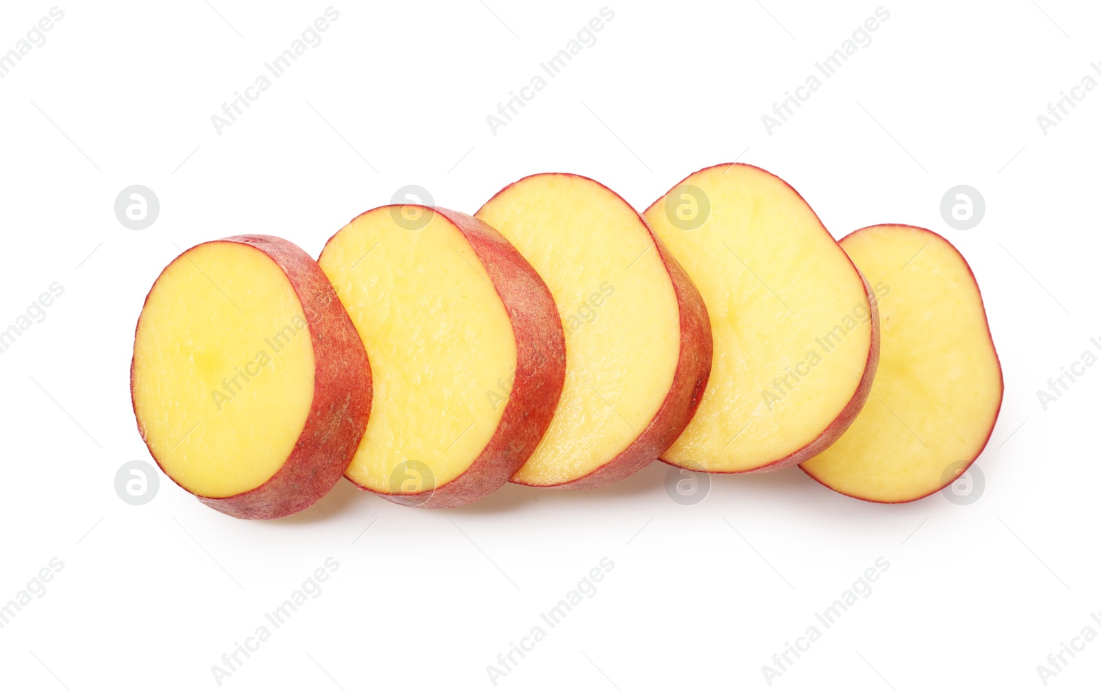 Cut fresh red potato isolated on white, top view Photo of Cut fresh red potato isolated on white, top view