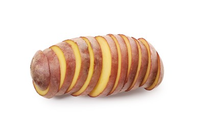 Photo of Cut fresh red potato isolated on white, top view