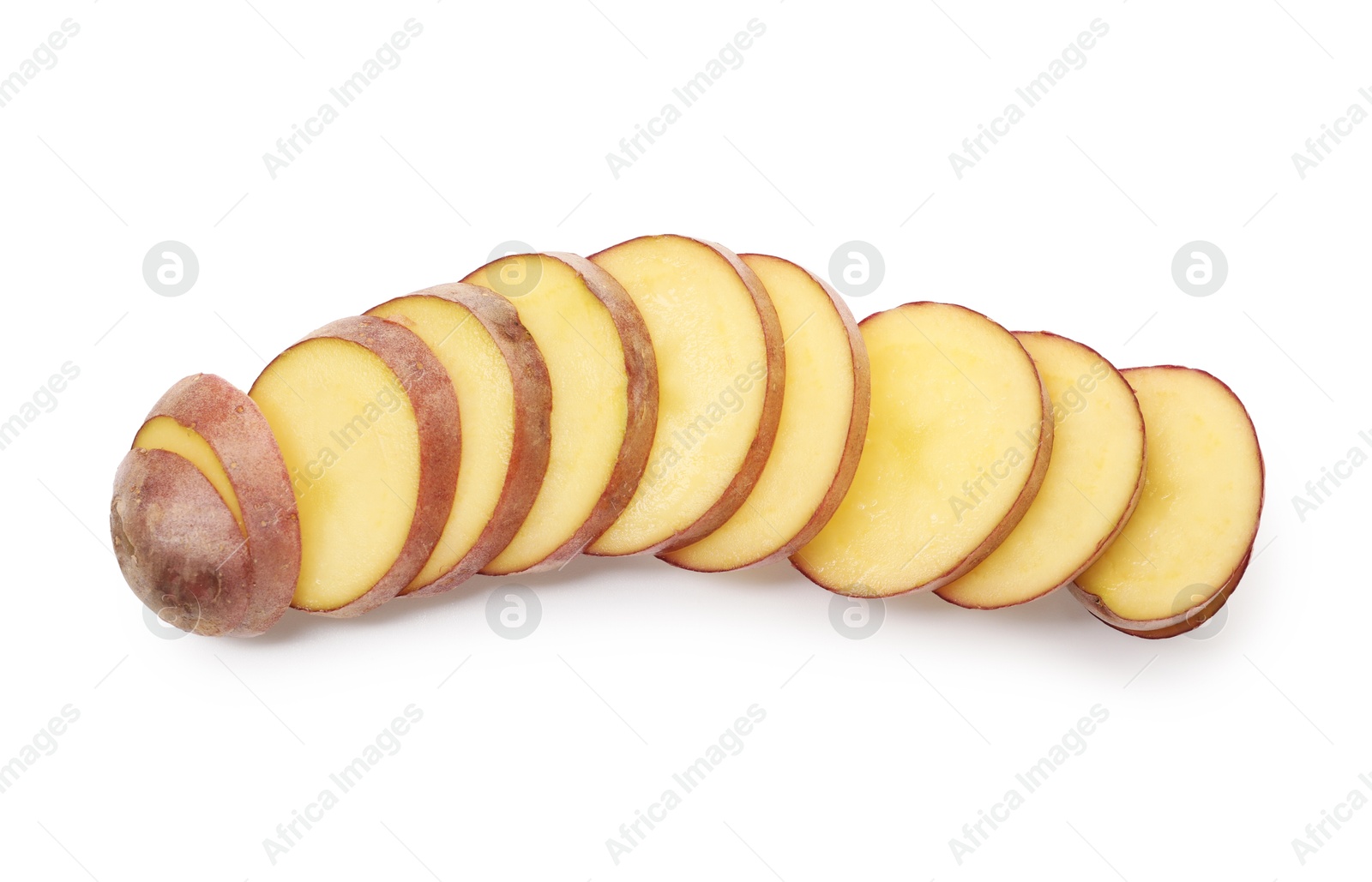 Cut fresh red potato isolated on white, top view Photo of Cut fresh red potato isolated on white, top view