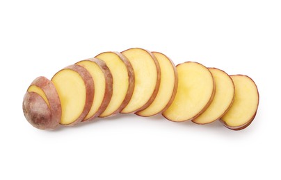Photo of Cut fresh red potato isolated on white, top view