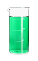 Photo of Beaker with green liquid isolated on white