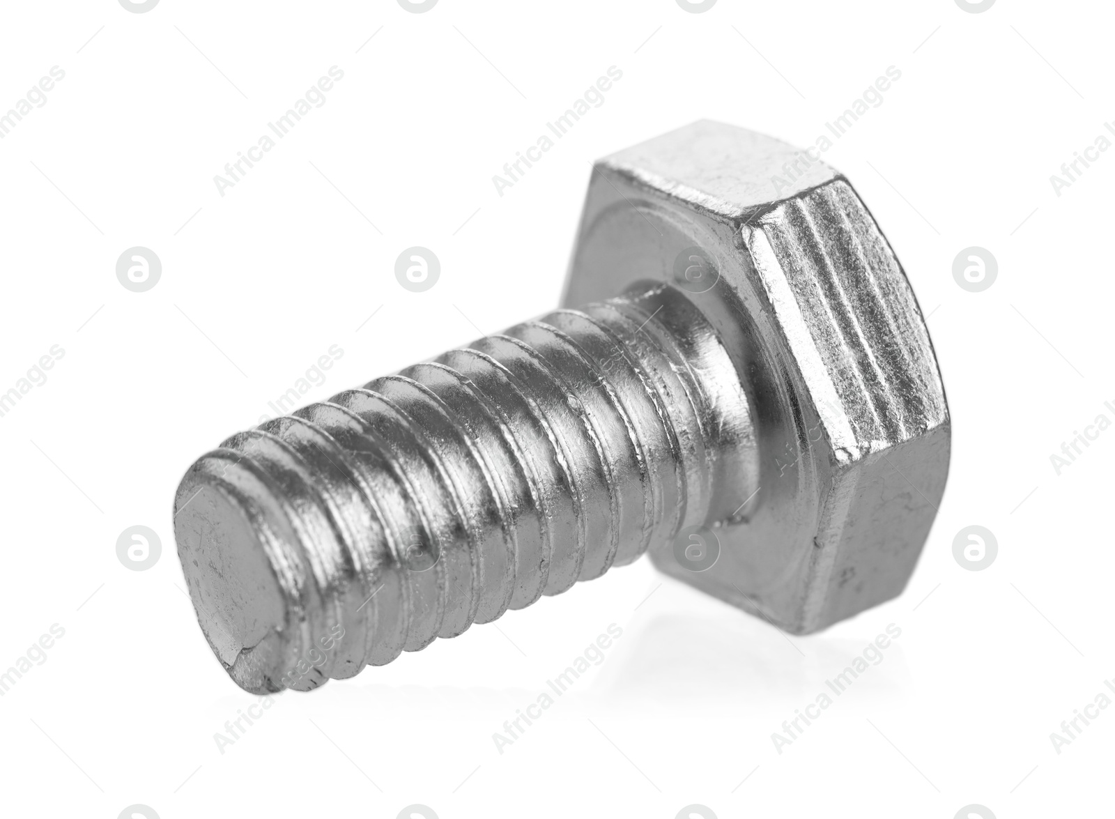 One metal bolt isolated on white. Hardware tool Photo of One metal bolt isolated on white. Hardware tool