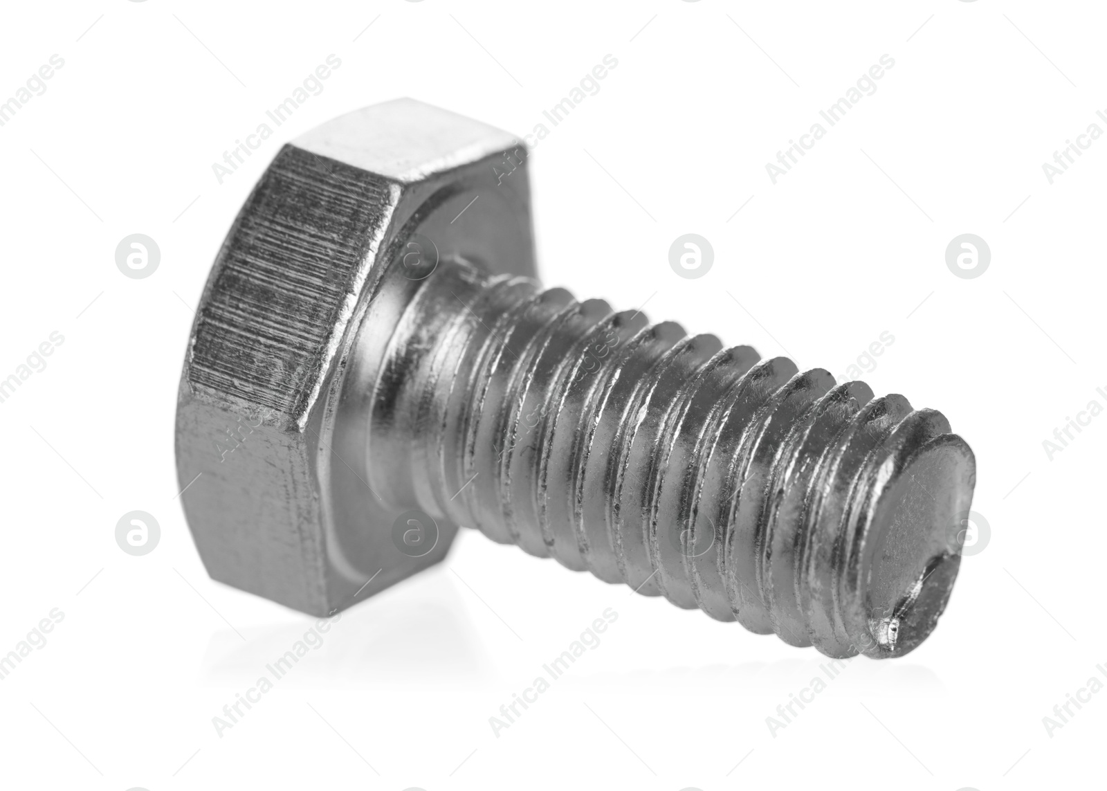 One metal bolt isolated on white. Hardware tool Photo of One metal bolt isolated on white. Hardware tool