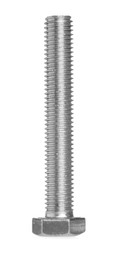 Photo of One metal bolt isolated on white. Hardware tool