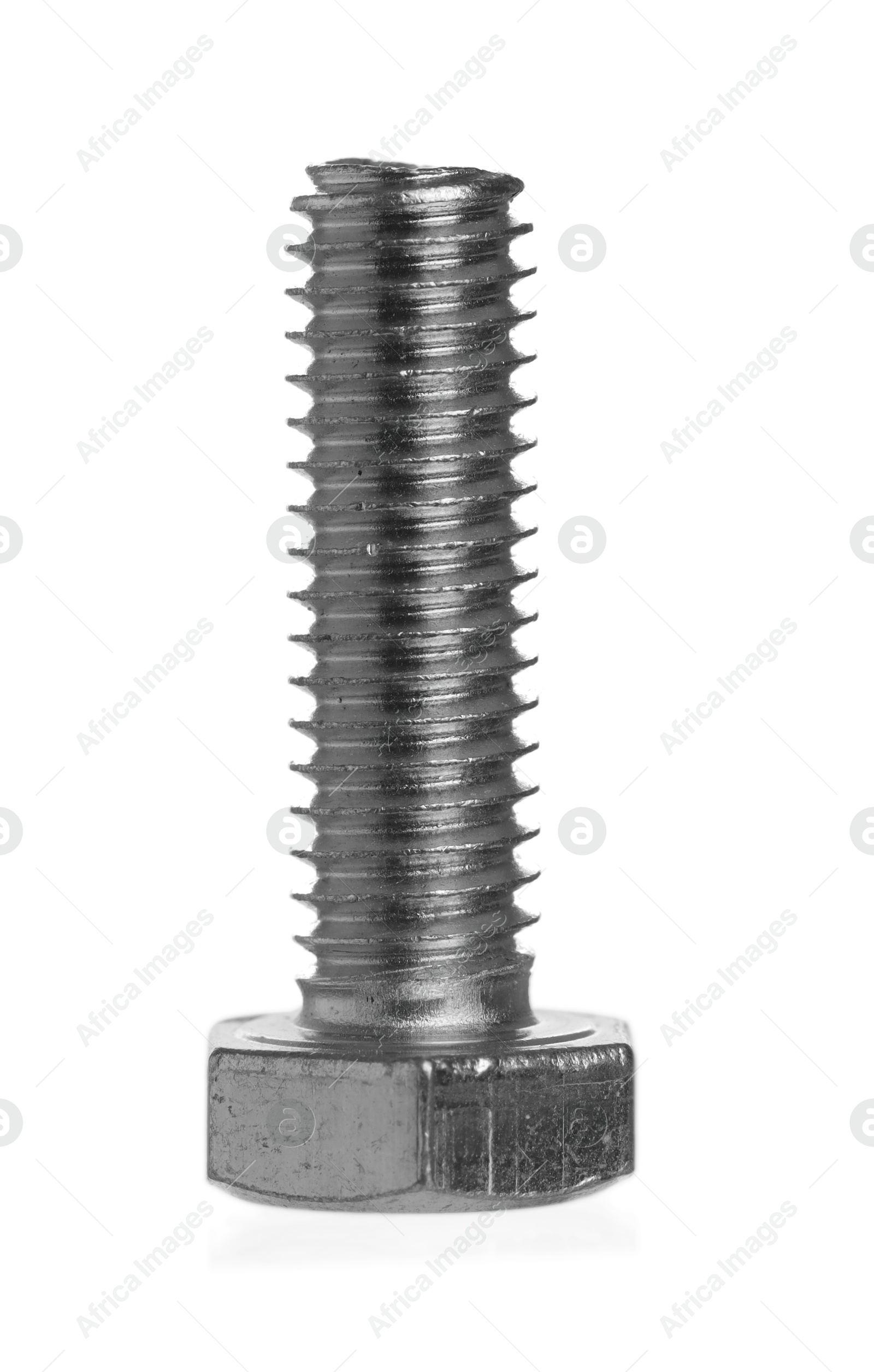 One metal bolt isolated on white. Hardware tool Photo of One metal bolt isolated on white. Hardware tool