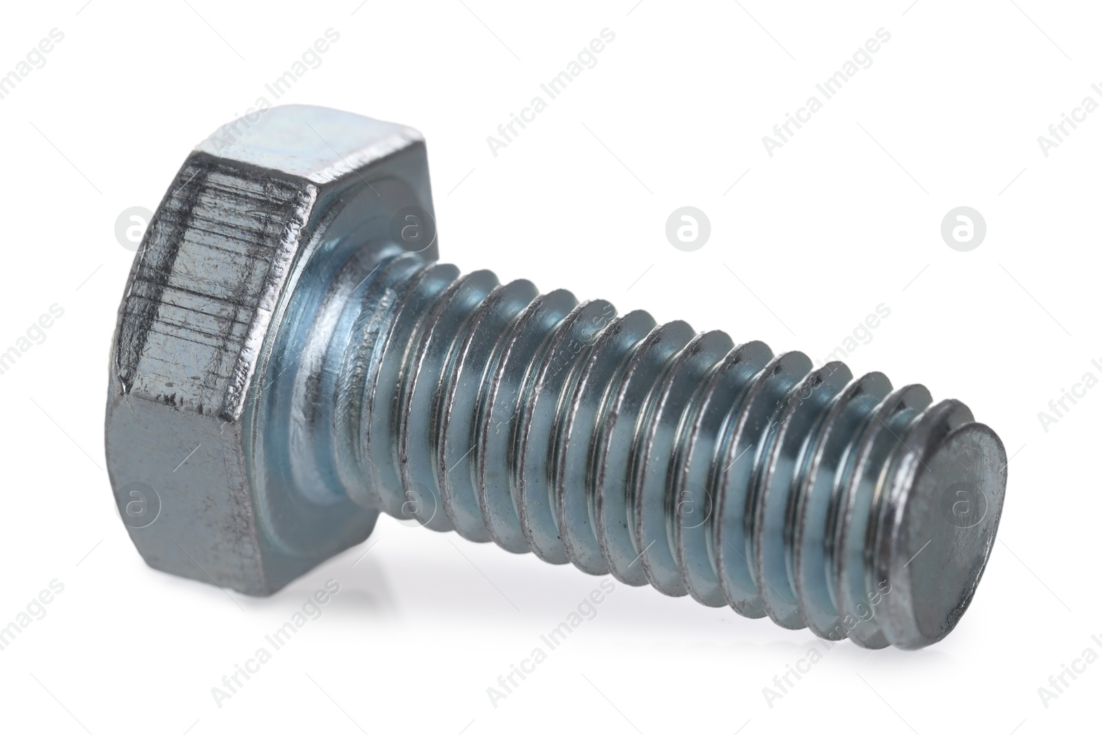 One metal bolt isolated on white. Hardware tool Photo of One metal bolt isolated on white. Hardware tool
