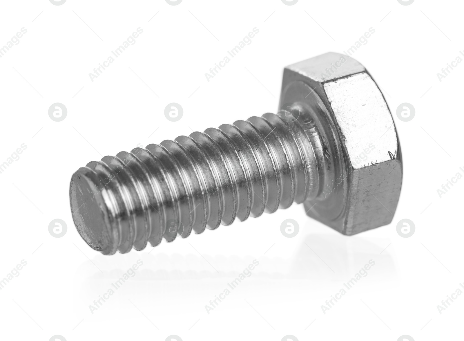 One metal bolt isolated on white. Hardware tool Photo of One metal bolt isolated on white. Hardware tool