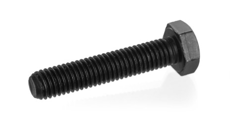 Photo of One metal bolt isolated on white. Hardware tool