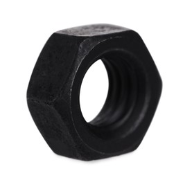 Photo of One metal hex nut isolated on white. Hardware tool
