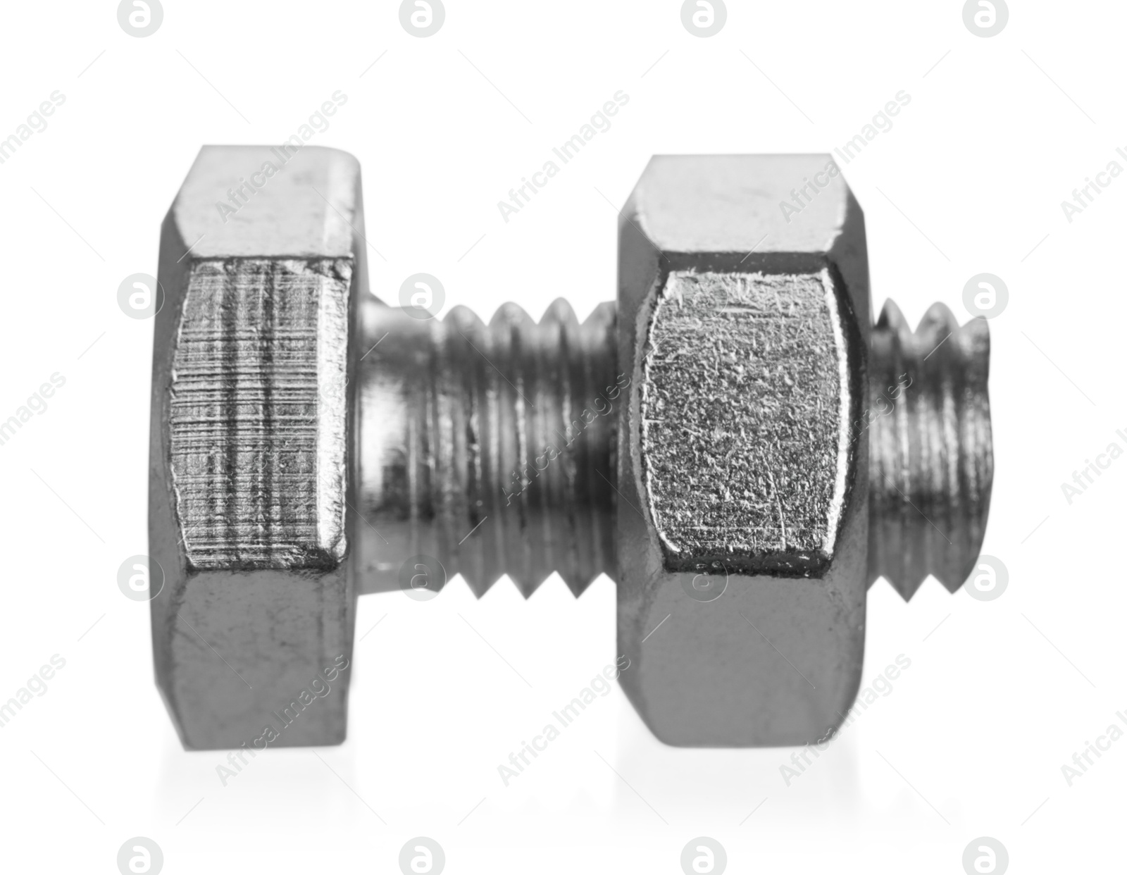 One metal bolt isolated on white. Hardware tool Photo of One metal bolt isolated on white. Hardware tool