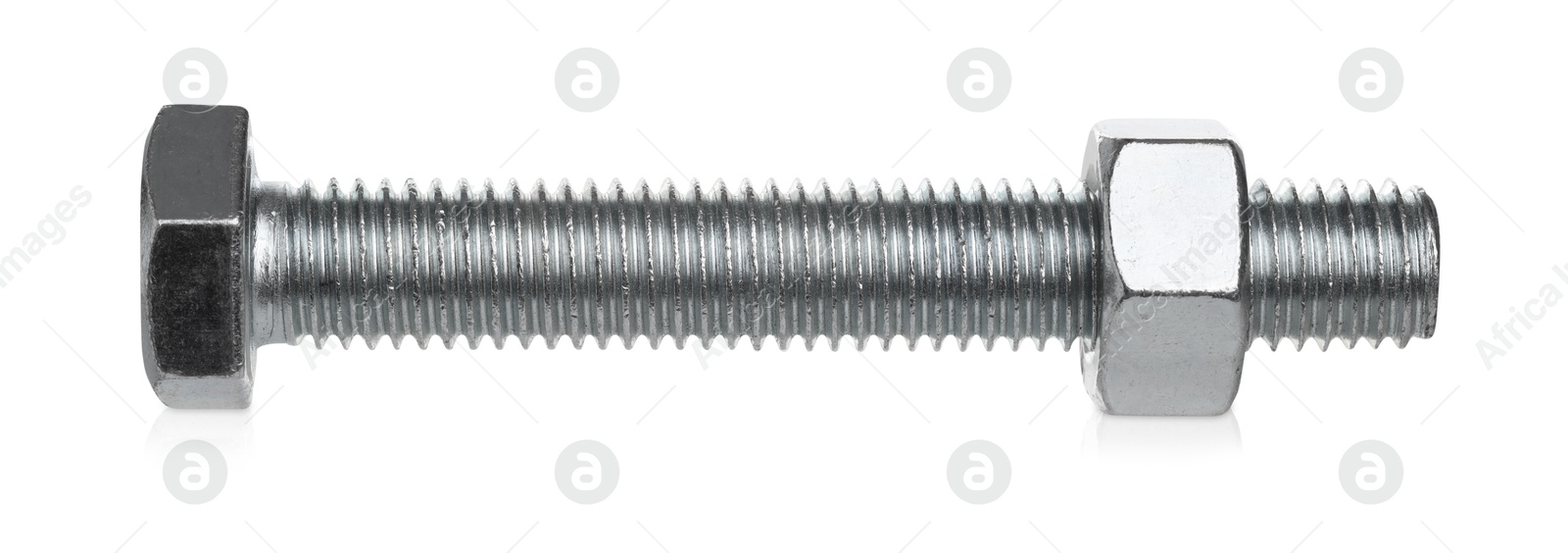 One metal bolt isolated on white. Hardware tool Photo of One metal bolt isolated on white. Hardware tool