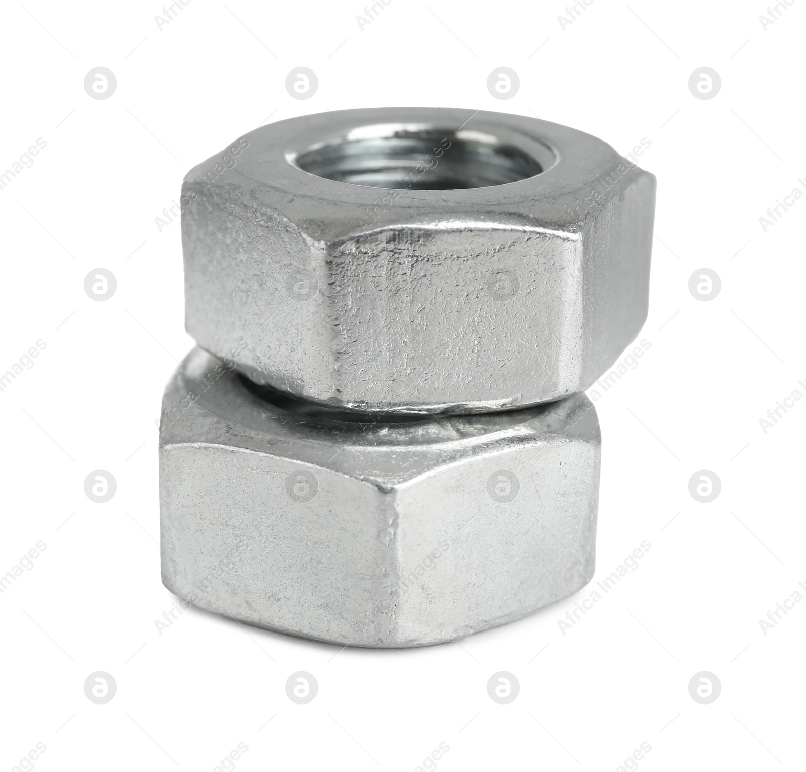 Metal hex nuts isolated on white. Hardware tool Photo of Metal hex nuts isolated on white. Hardware tool