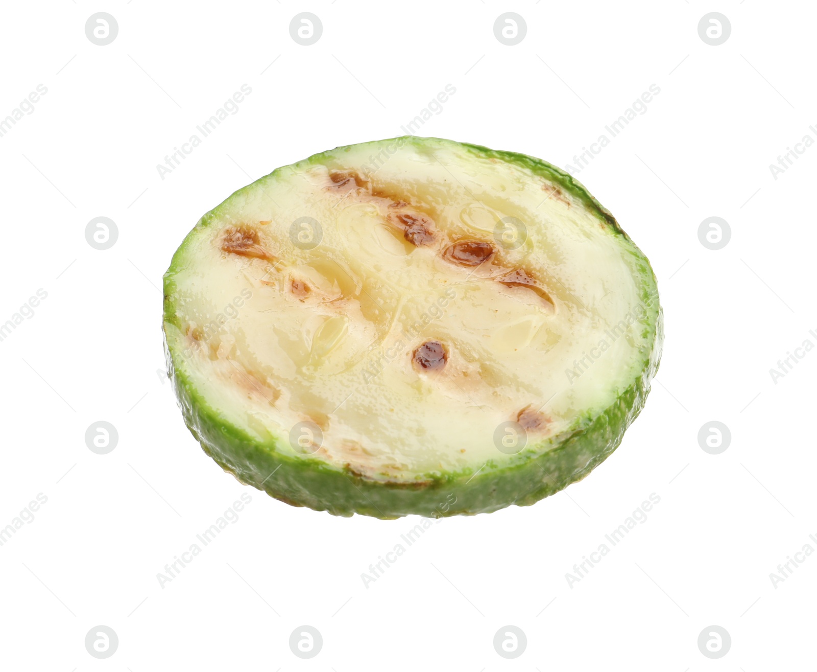 Delicious grilled courgette slice isolated on white Photo of Delicious grilled courgette slice isolated on white