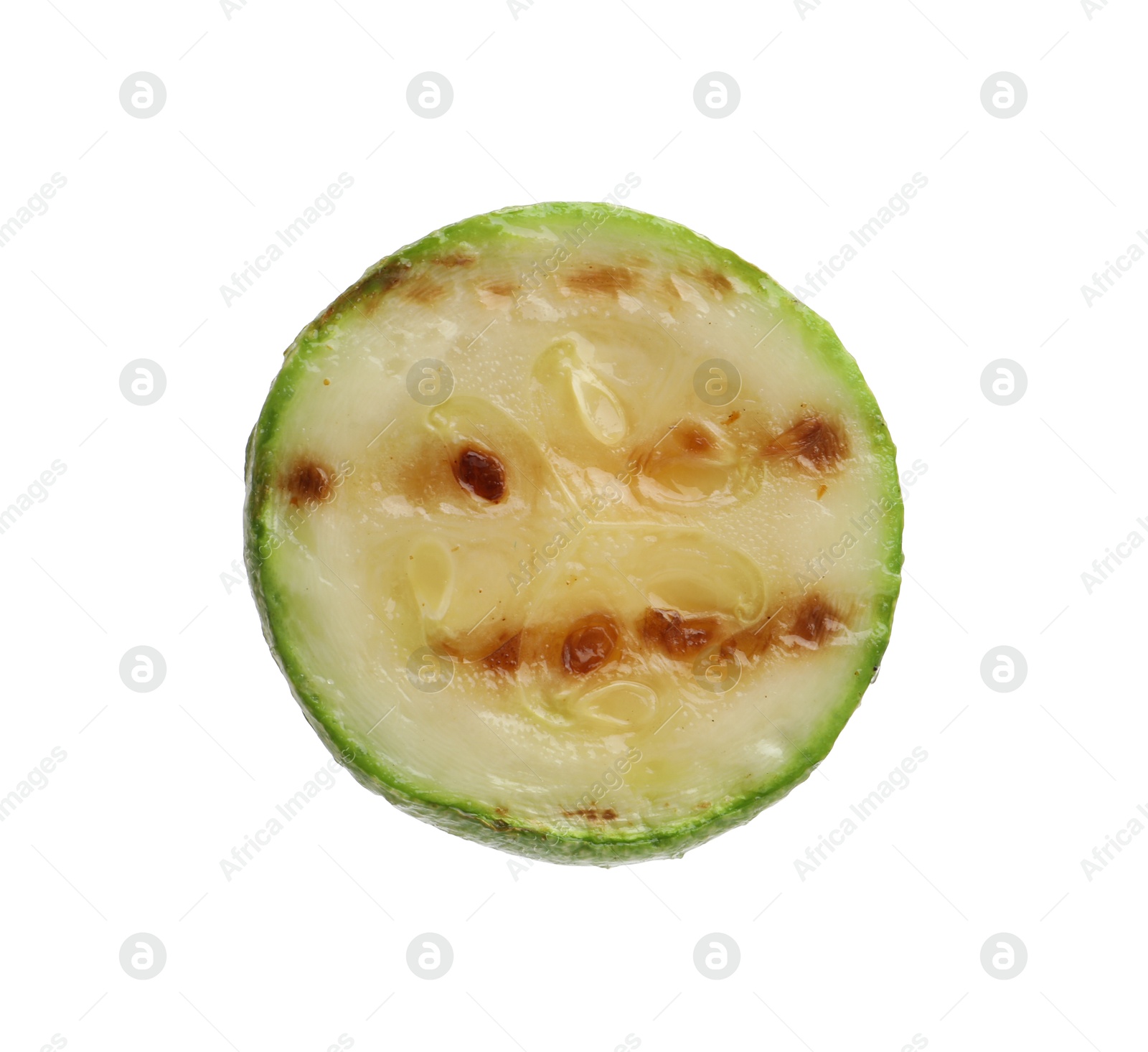 Delicious grilled courgette slice isolated on white Photo of Delicious grilled courgette slice isolated on white